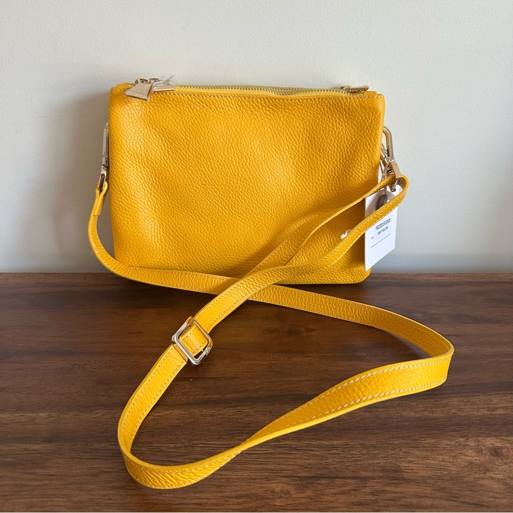 Italian JackyCeline Yellow Leather Crossbody Bag. Leather. Made in Italy. - Picture 10 of 10